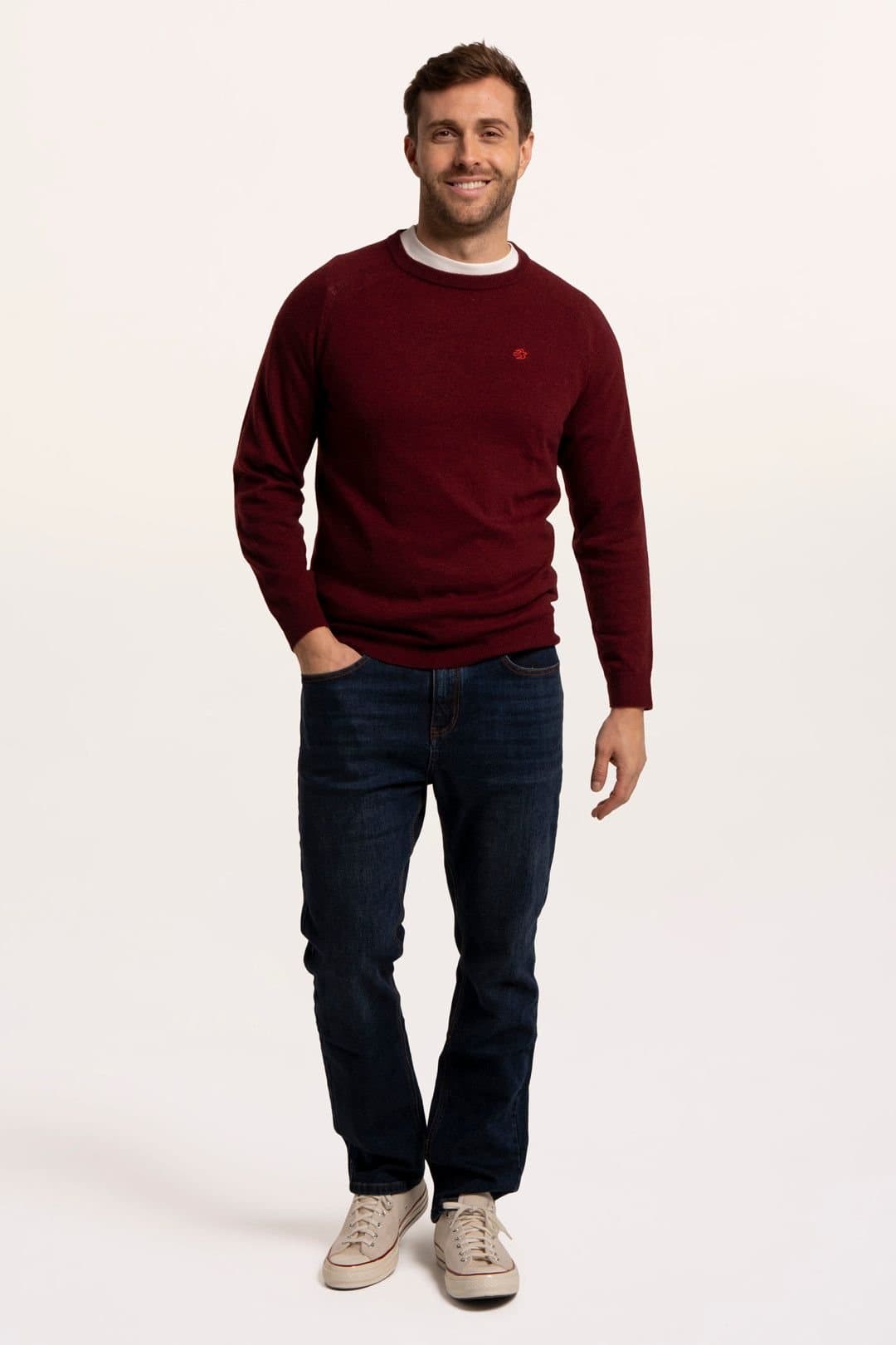 Brakeburn Brakeburn Men's Brentwood Crew Neck Knitted Jumper in Burgundy