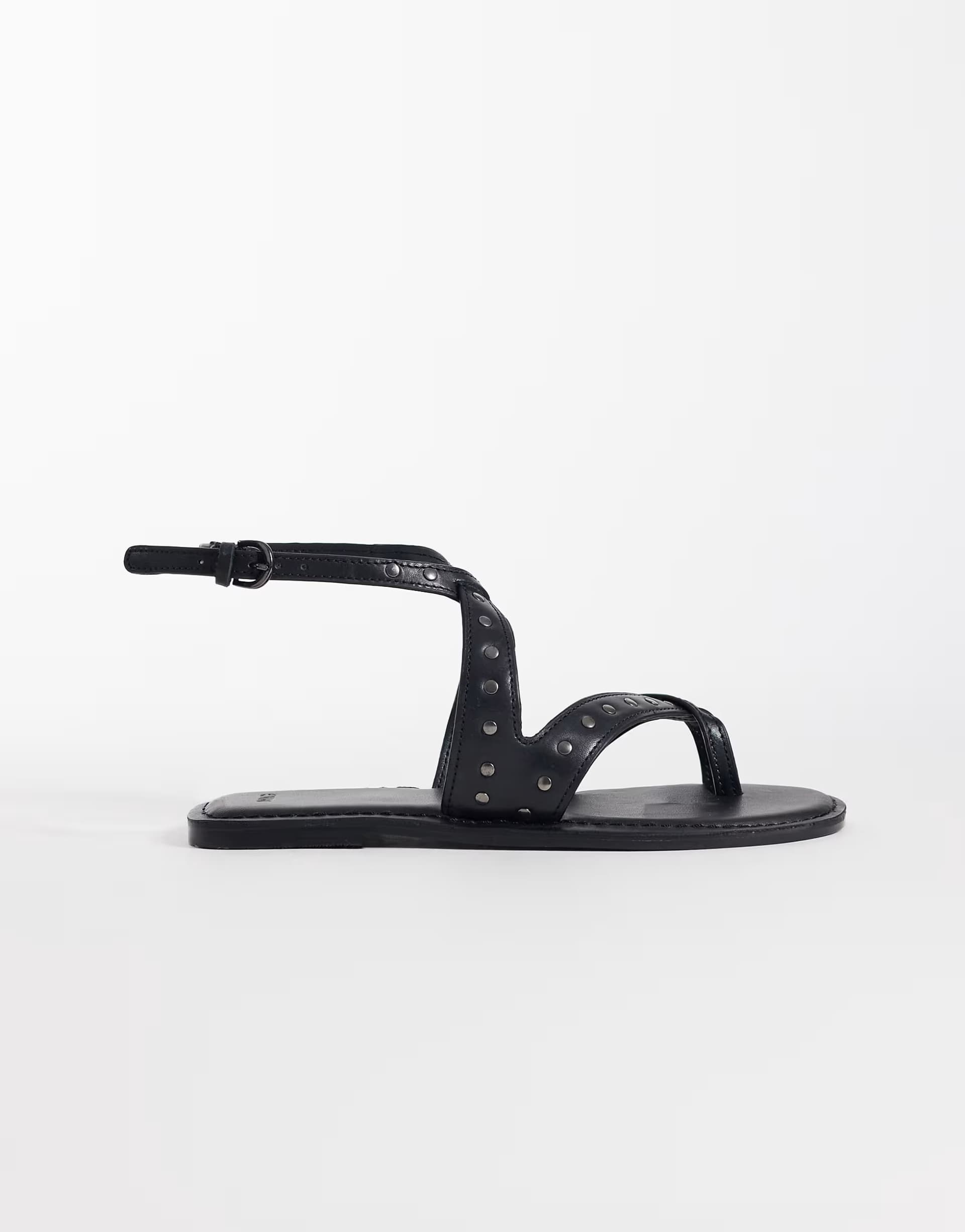 ASOS Mango Teen 100% leather strappy flat studded sandal in black