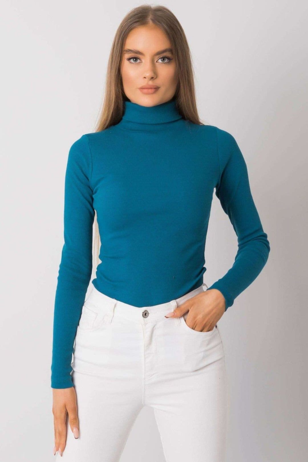 Love Lace Teal Turtleneck Top in Teal