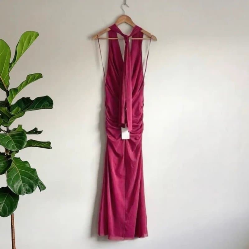Zara Zara pink tulle long dress with halter neck - Medium / UK 10