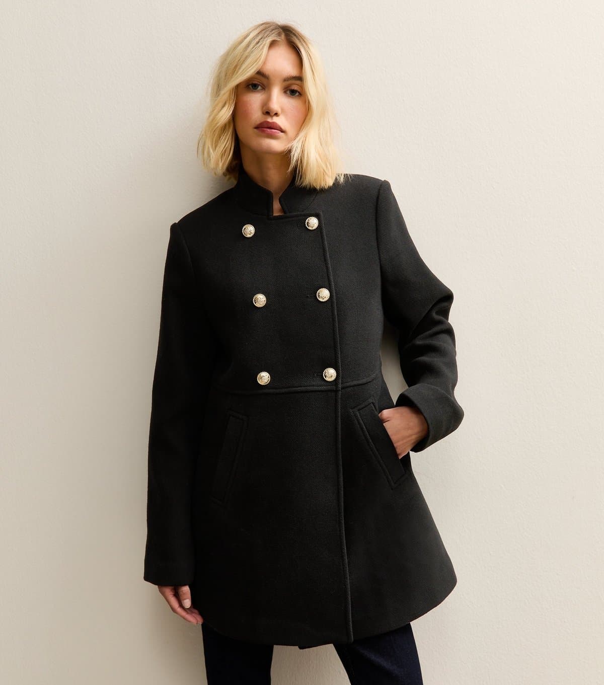 New Look Women's Black Double Breasted Coat New Look