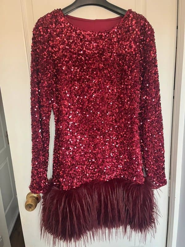 Shein Sequin short mini dress stretchy fur bottom brand new 12/14