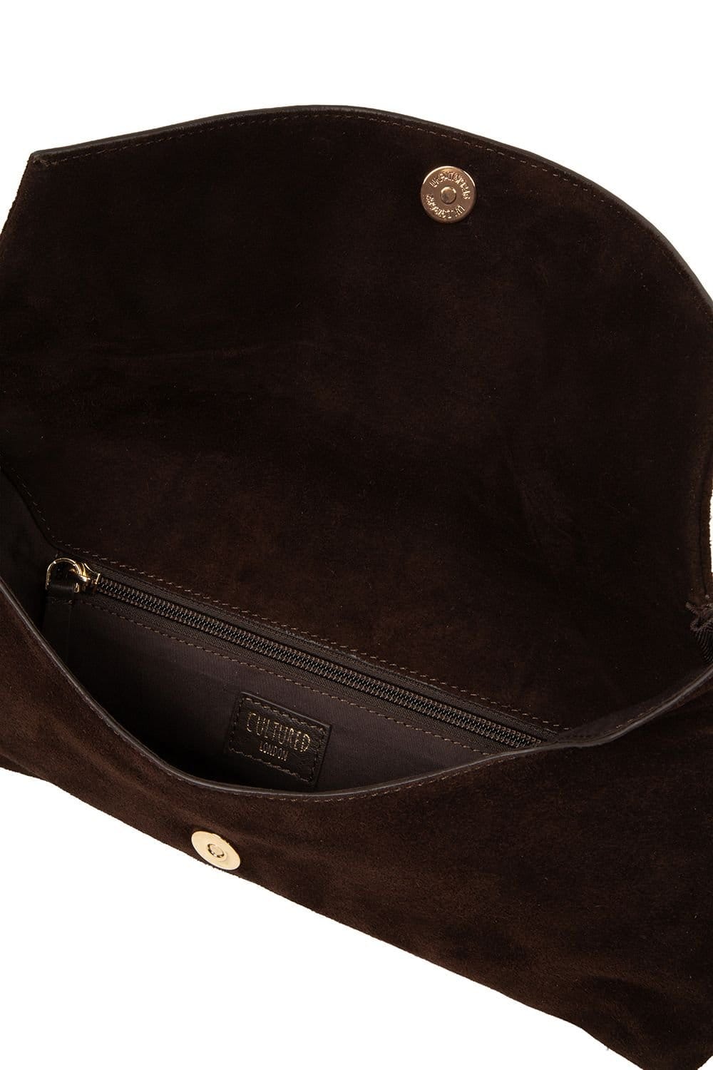 Cultured London Cultured London Women's 'Perla' Suede Clutch Bag in Dark Brown - 4