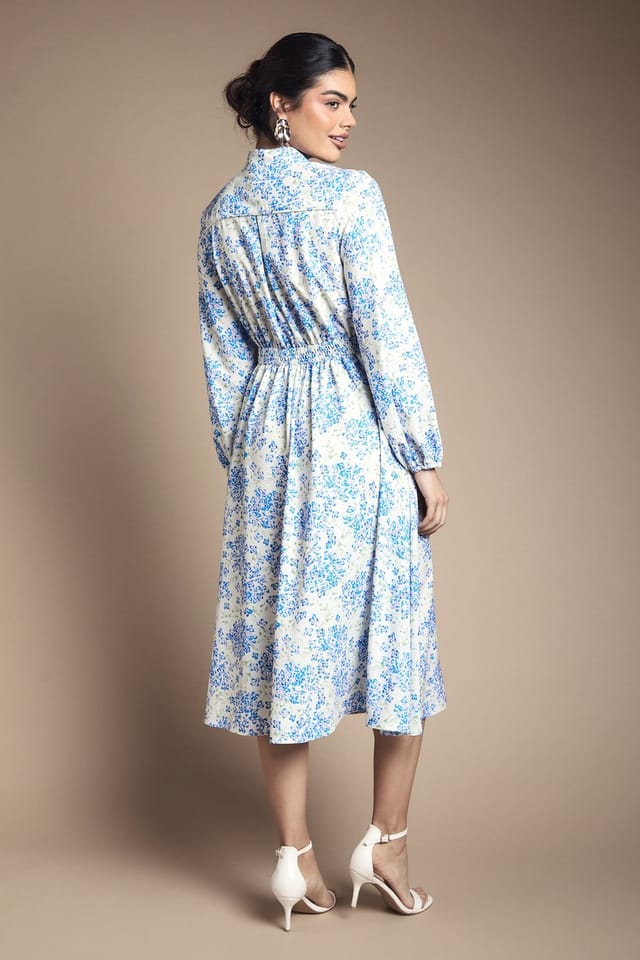 Wallis Wallis Women's Floral Button Tie Neck Midi Dress in Ivory - 3