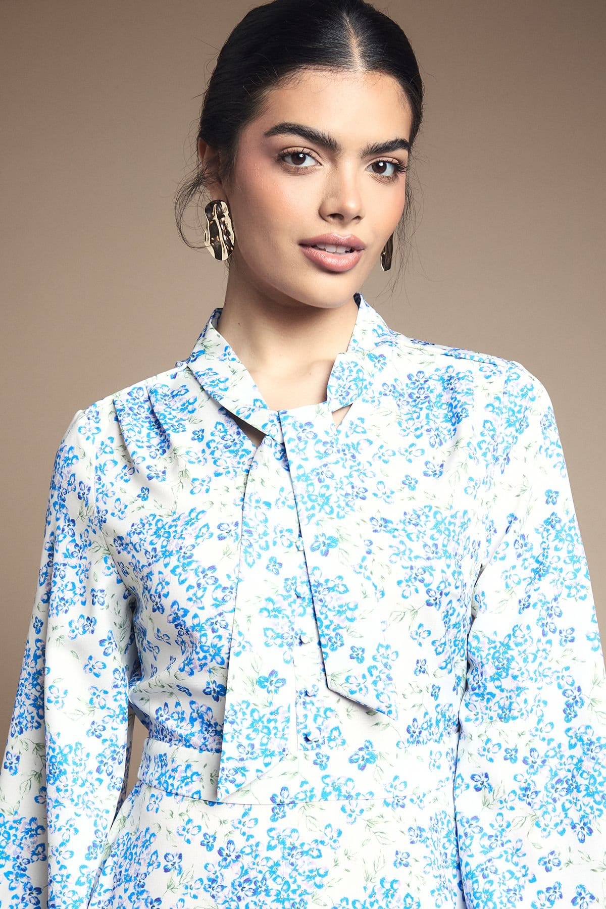 Wallis Wallis Women's Floral Button Tie Neck Midi Dress in Ivory - 4