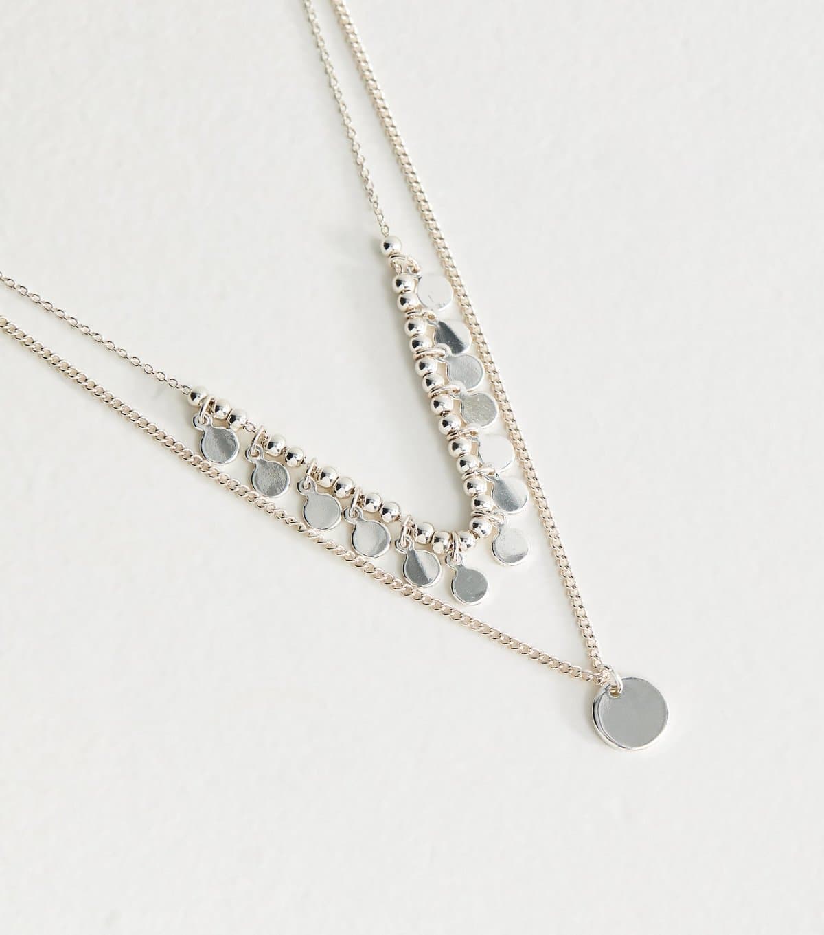New Look Silver Tone 2 Layer Coin Tassle Pendant Necklace New Look