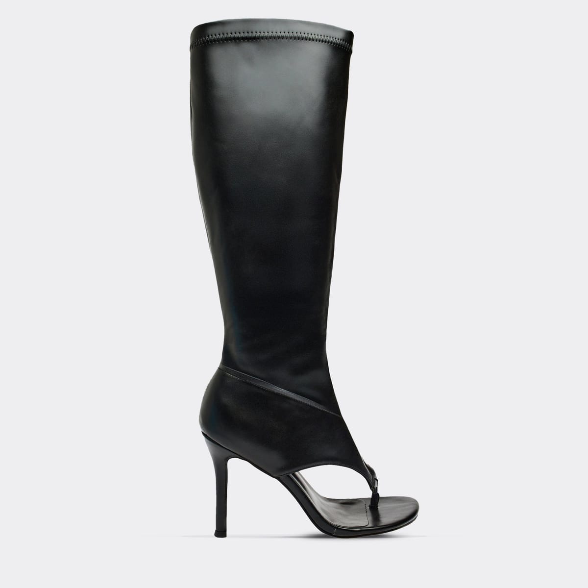 EGO Patterson Thong Strap Stiletto Heel Knee High Boot In Black Faux Leather, Women's Size UK 3 - 1