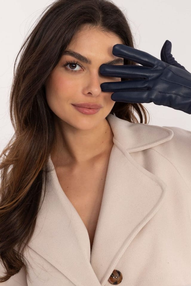 Love Lace Love Lace Women's Insulated Leather Touchscreen Gloves with Embroidered Flower in Blue - 3