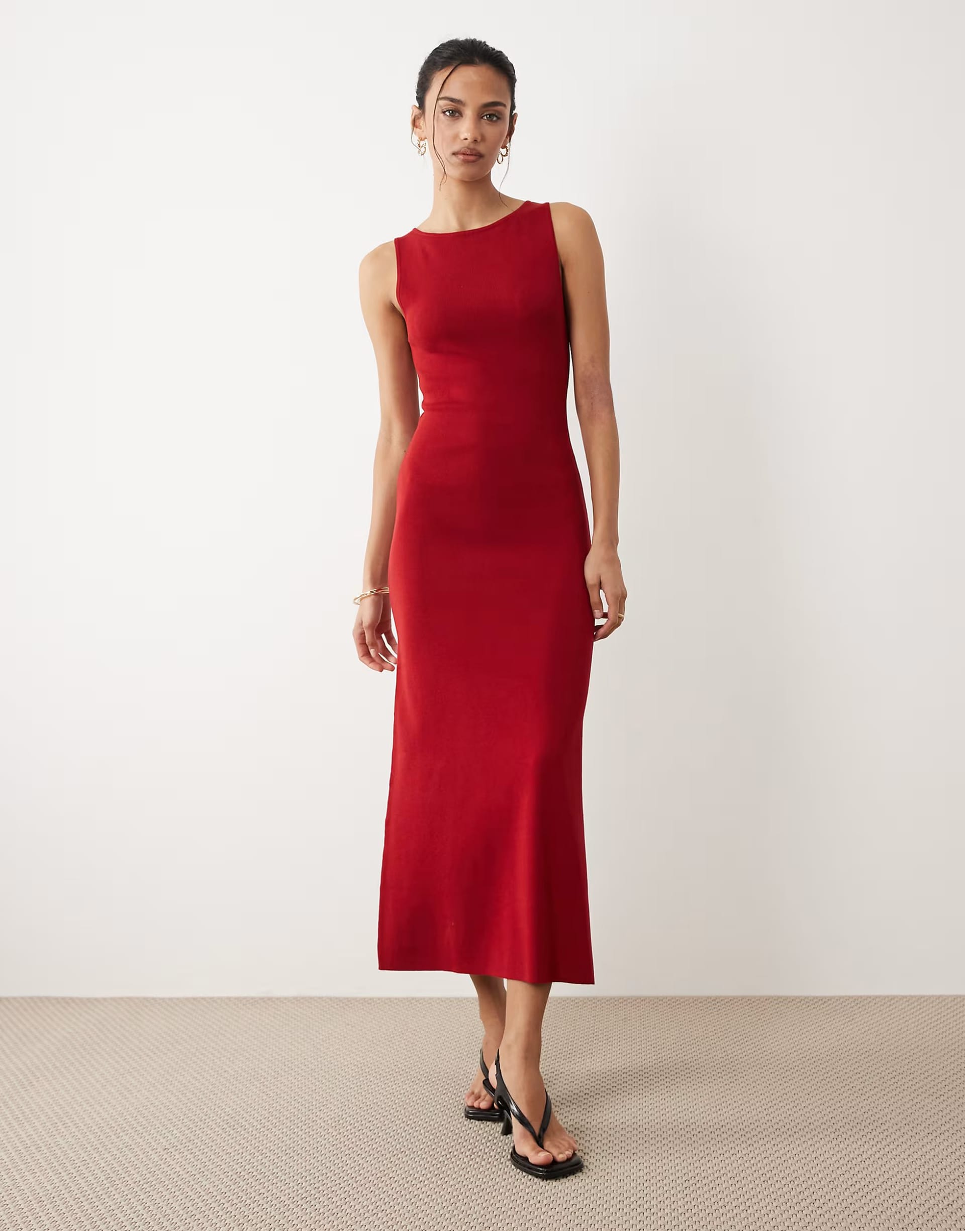 ASOS Red Boat Neck Sleeveless Midi Dress