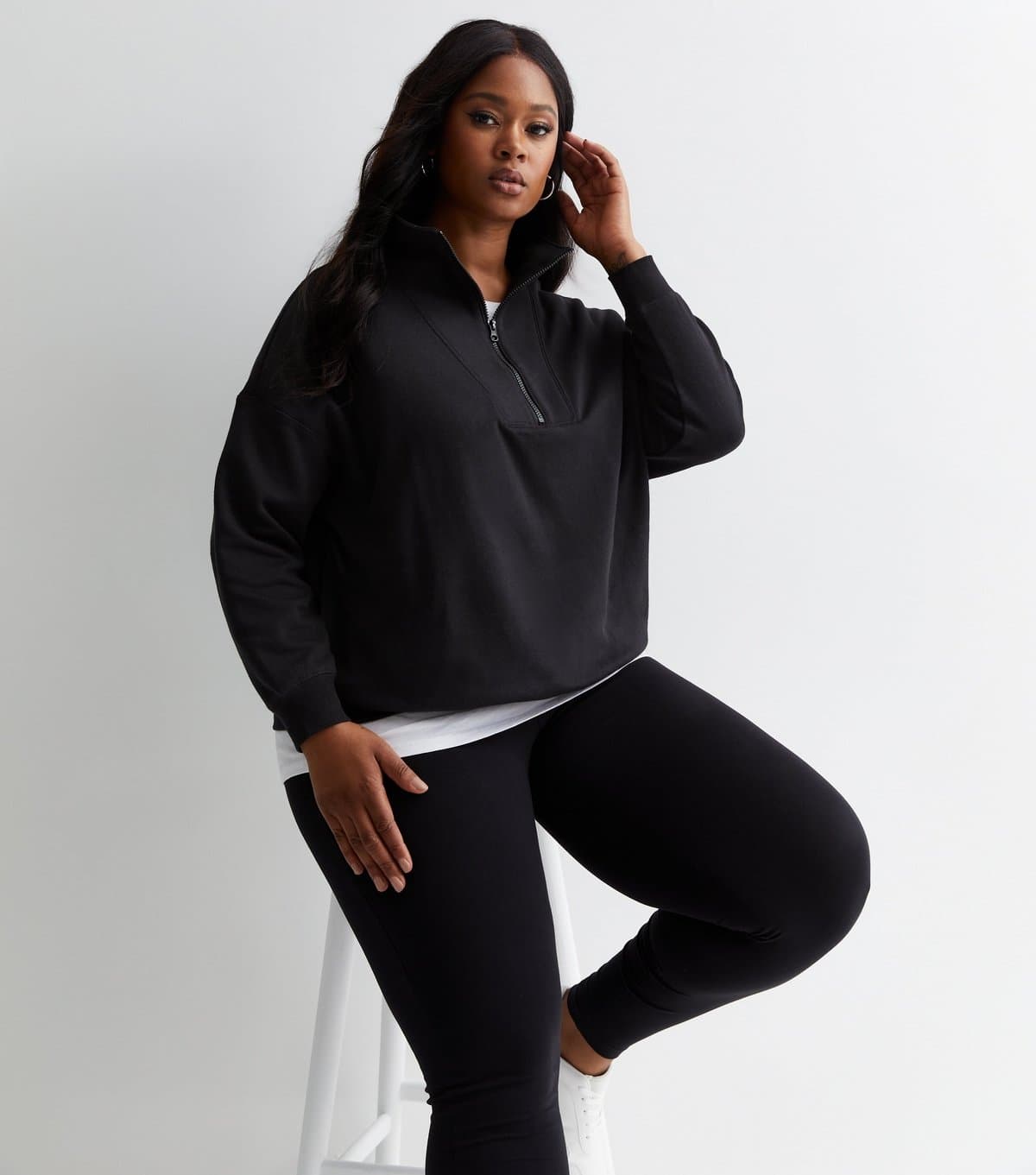 New Look New Look Plus Size Black Zip Neck Sweatshirt