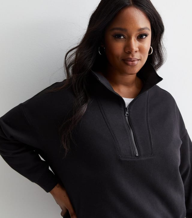 New Look Women's Plus Size Black Zip Neck Sweatshirt Curves New Look - 2
