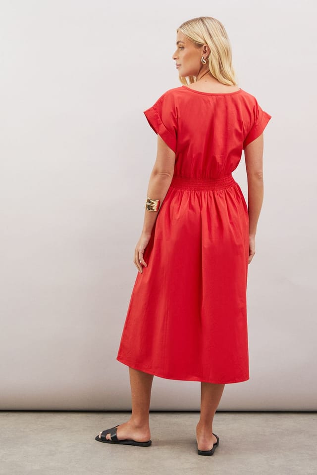 Wallis Wallis Women's Petite Summer Cotton Midi Dress in Red - 3