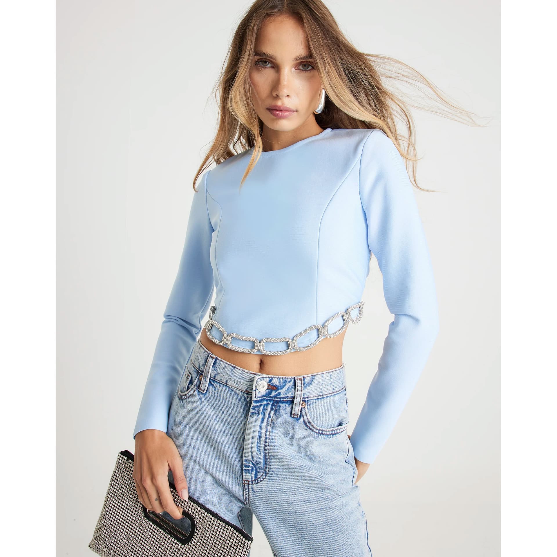 River Island River Island Womens Blue Diamante Chain Detail Cropped Top