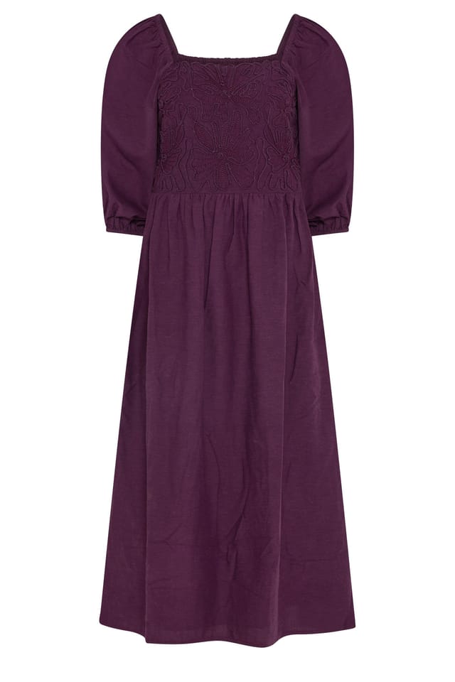 M&Co M&Co Women's Petite Short Sleeve Embroidered Trim Maxi Dress in Purple - 2