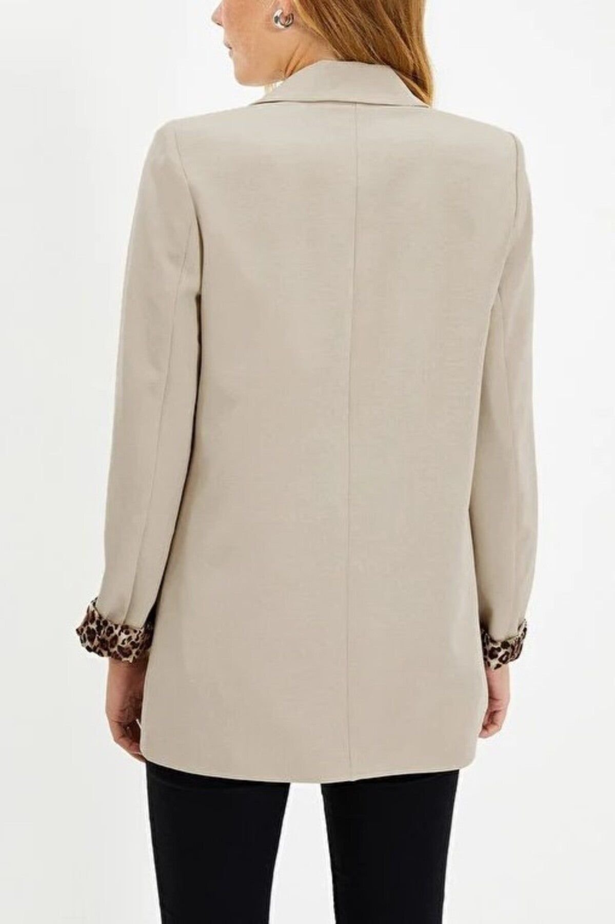 WOVCOR WOVCOR Women's Single-Breasted Tailored Woven Blazer Jacket in Stone - 3