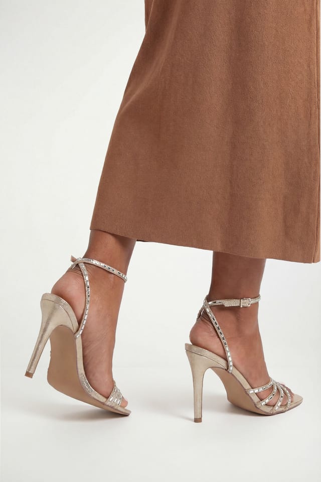 Wallis Wallis Women's Sophie Metallic Textile Embellished High Stiletto heeled Sandals in Gold - 2
