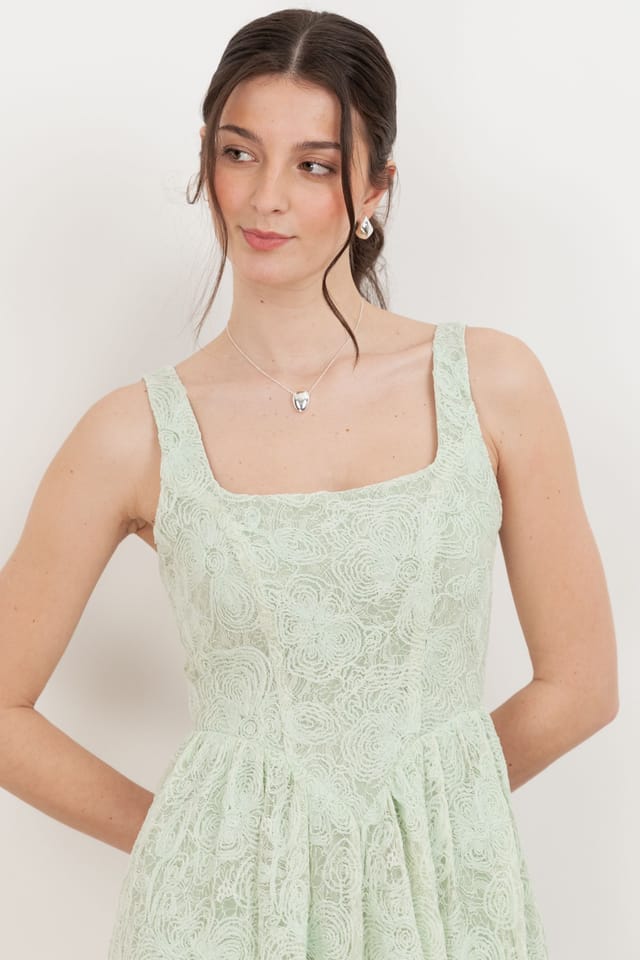Maya Deluxe Maya Deluxe Women's Floral Lace Drop Waist Midaxi Dress in Mint - 3