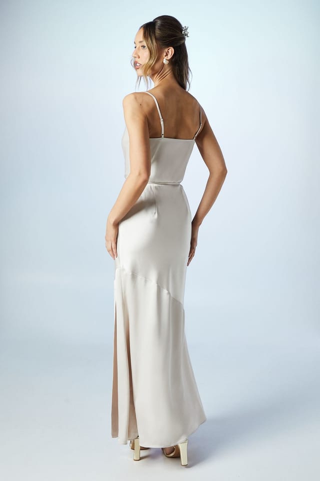 Coast Coast Women's Cowl Neck Satin Slip Maxi Bridesmaid Dress in Champagne - 3