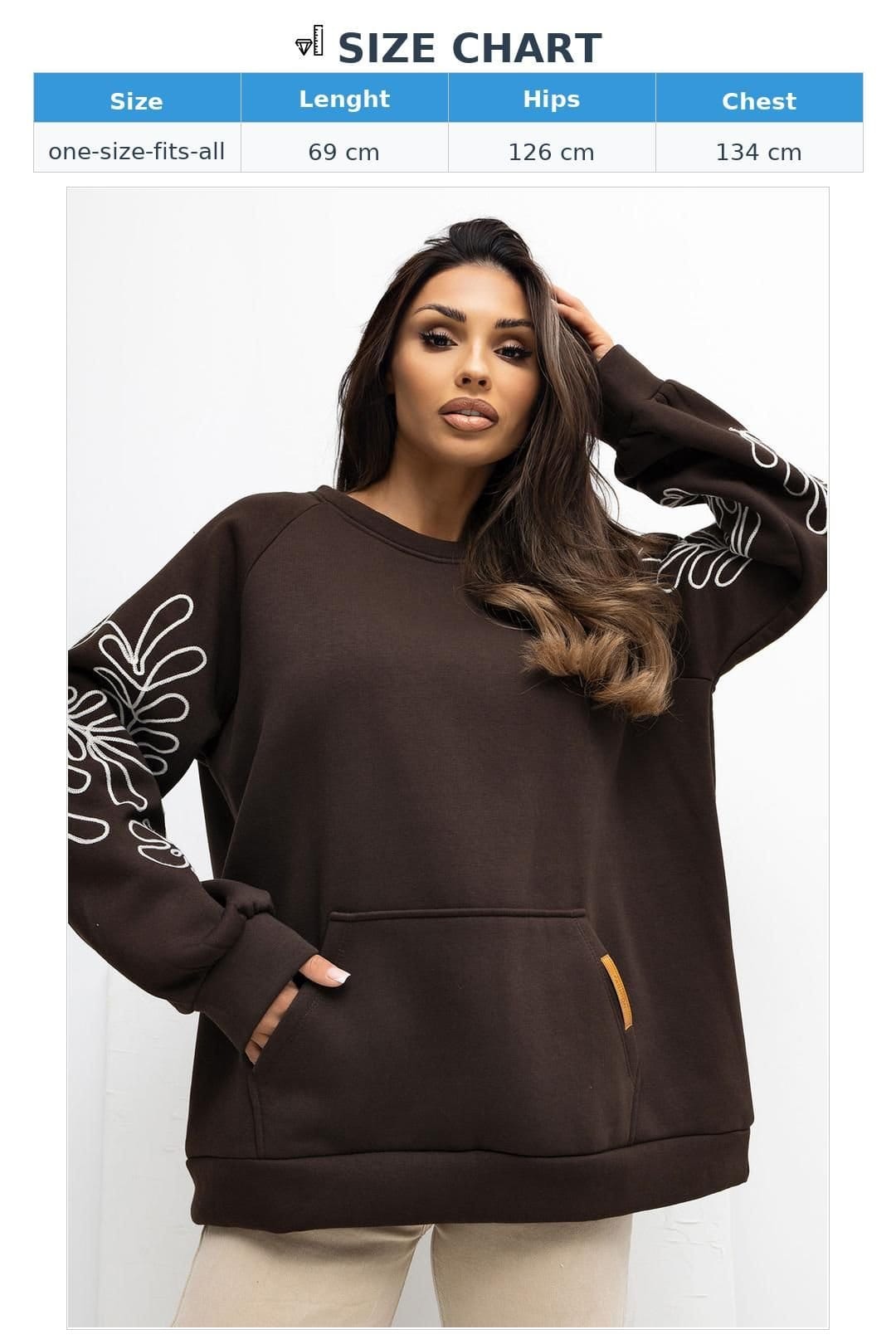 Love Lace Love Lace Women's Embroidered Sleeve Kangaroo Pocket Sweatshirt in Brown - 4