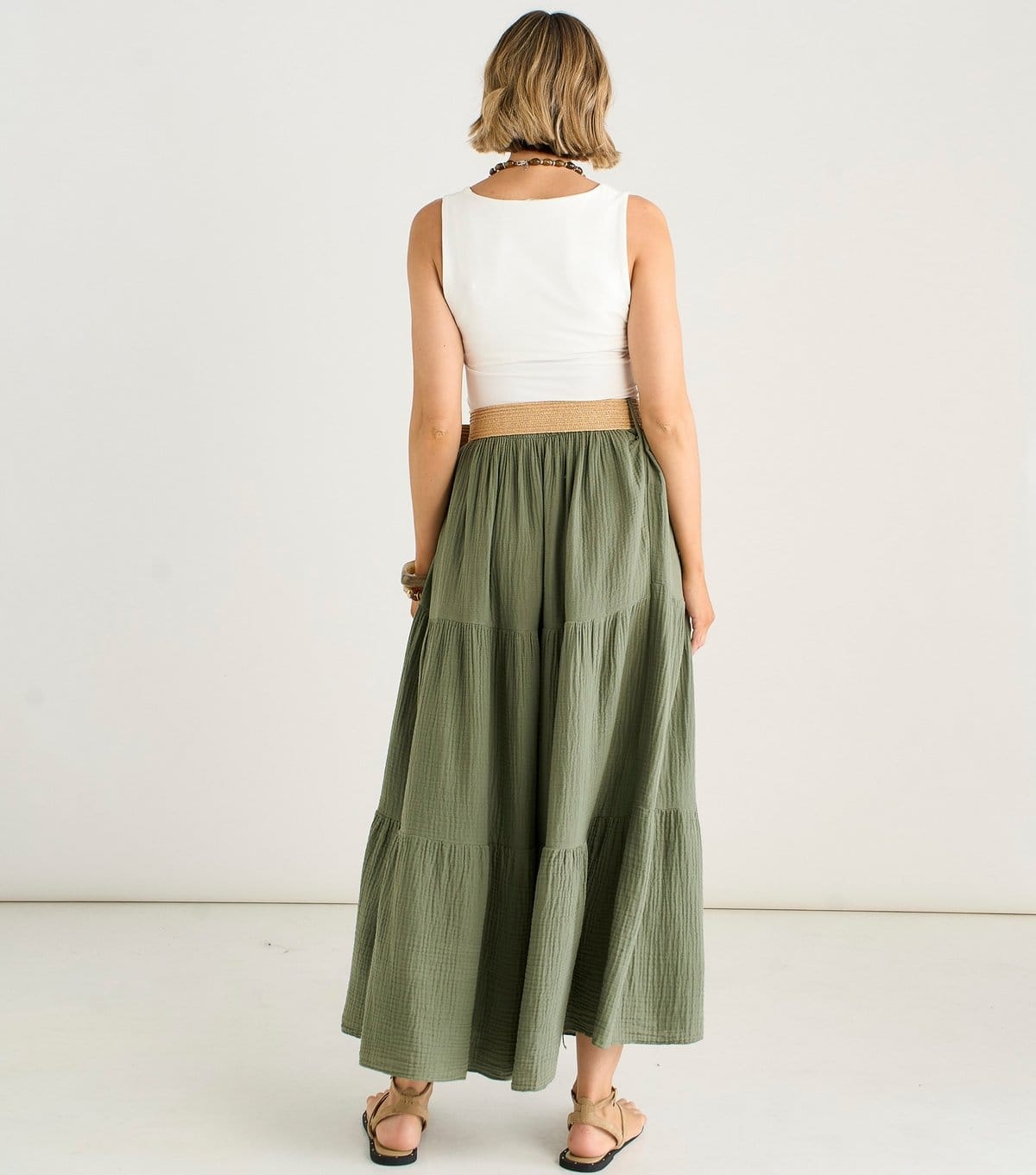 Gini London Women's Khaki Crinkled Belted Midi Skirt Gini London New Look - 4