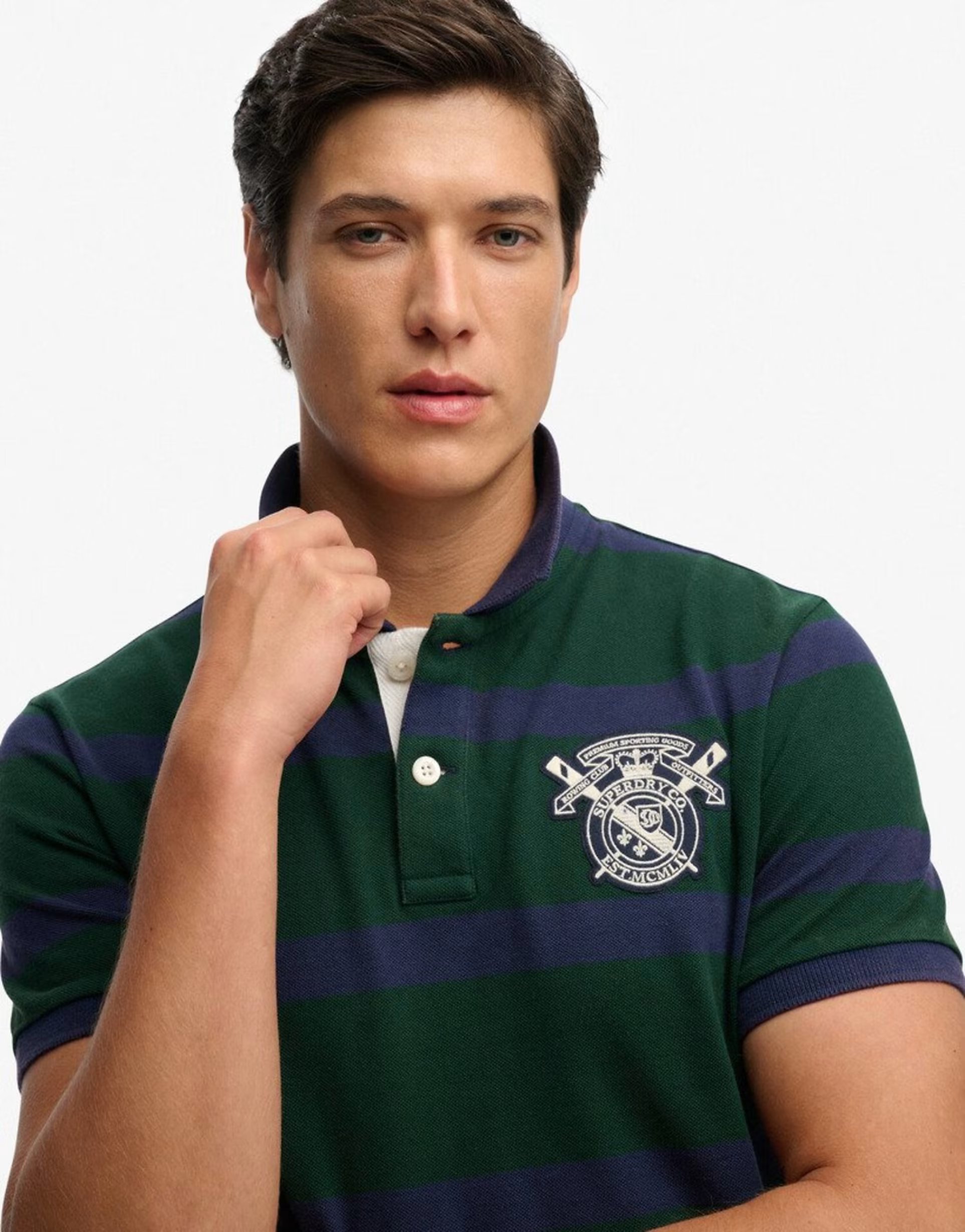 ASOS Superdry Crest stripe polo shirt in green/navy stripe - 1