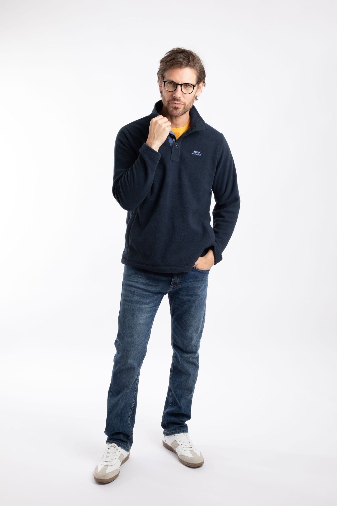 Weird Fish Weird Fish Men's Roald Button Funnel Neck Microfleece in Navy - 4