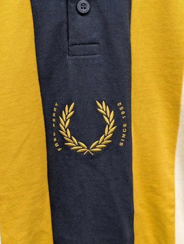 Fred Perry Fred Perry Shirt Mens Medium Navy White Gold Reissues Long Sleeve Rugby Polo Top