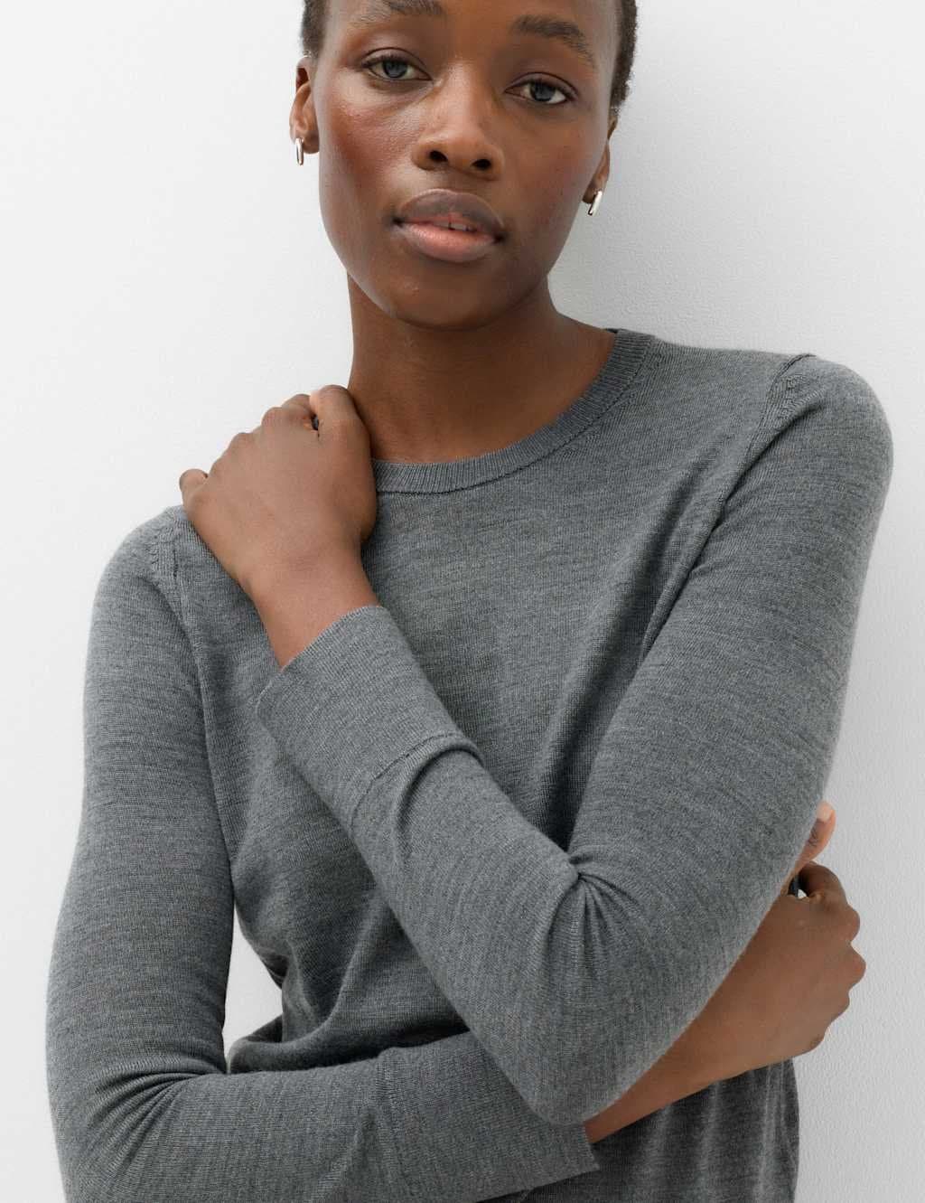 Marks & Spencer M&S Pure Merino Charcoal Crew Neck Jumper