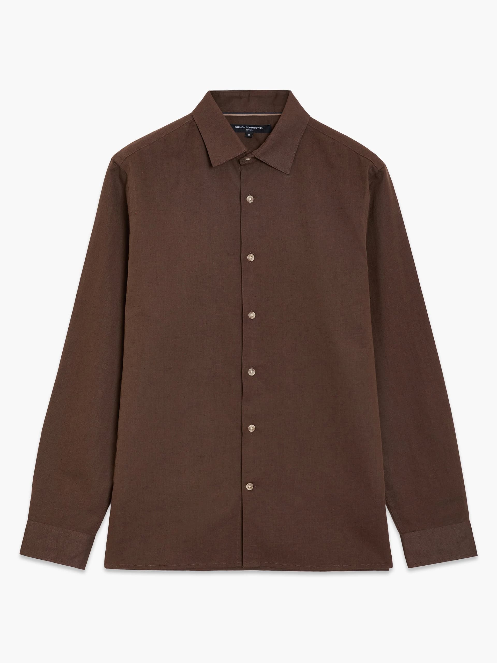 French Connection Linen Blend Long Sleeve Shirt Chocolate Brown