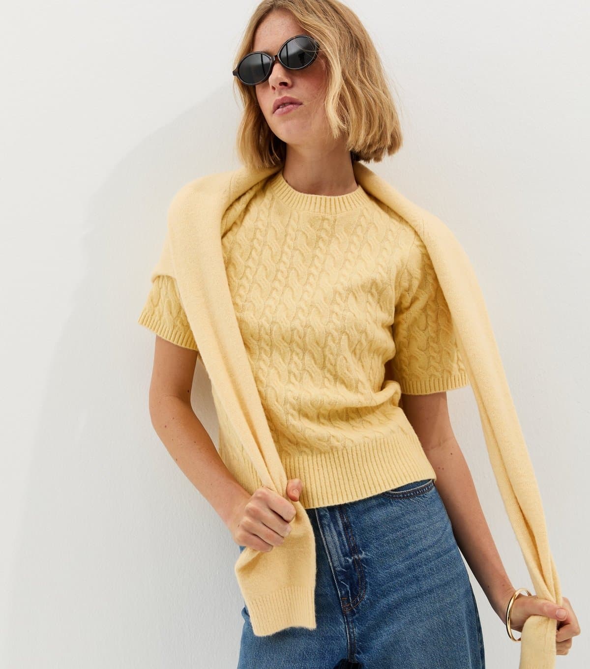 New Look Women's Light Yellow Cable Knit Top New Look