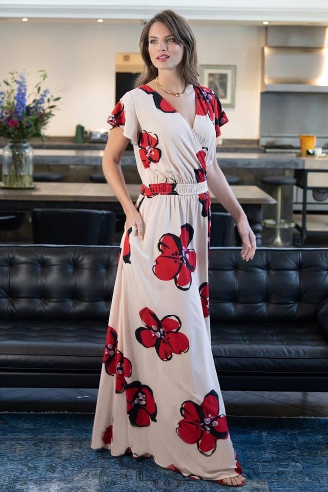 Hot Squash Hot Squash Women's Chiffon Wrap Top Maxi Dress in White - 2