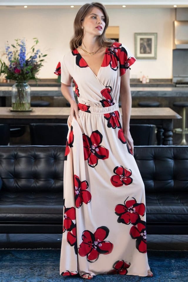 Hot Squash Hot Squash Women's Chiffon Wrap Top Maxi Dress in White - 3