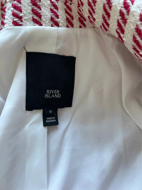 River Island 🌸 River Island Red White Stripe Textured Blazer Pearl Button Jacket UK 10