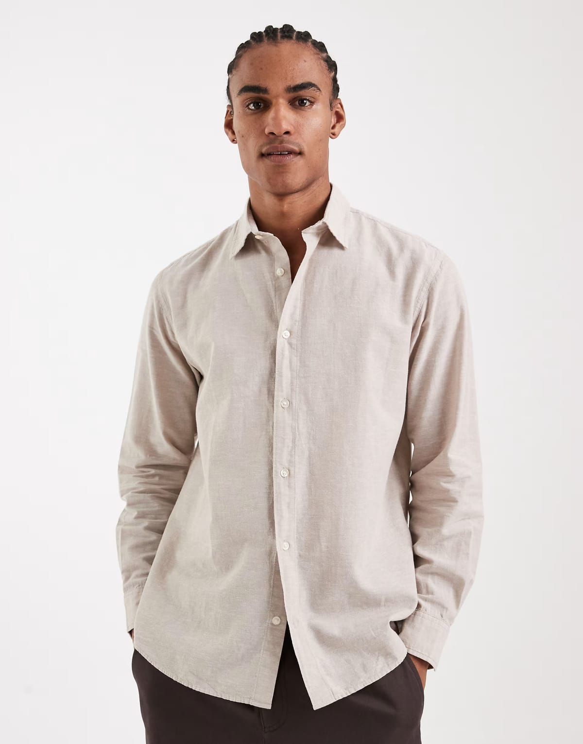 ASOS Jack & Jones linen blend regular shirt in beige - 1