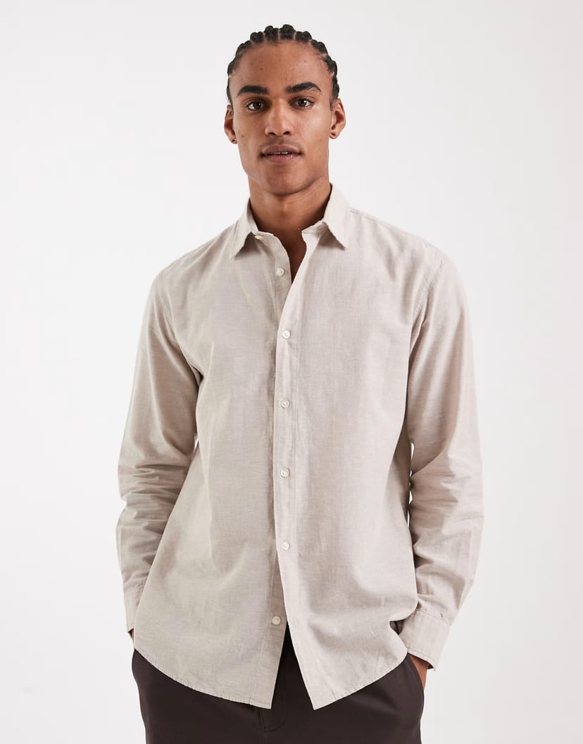 ASOS Jack & Jones linen blend regular shirt in beige - 1