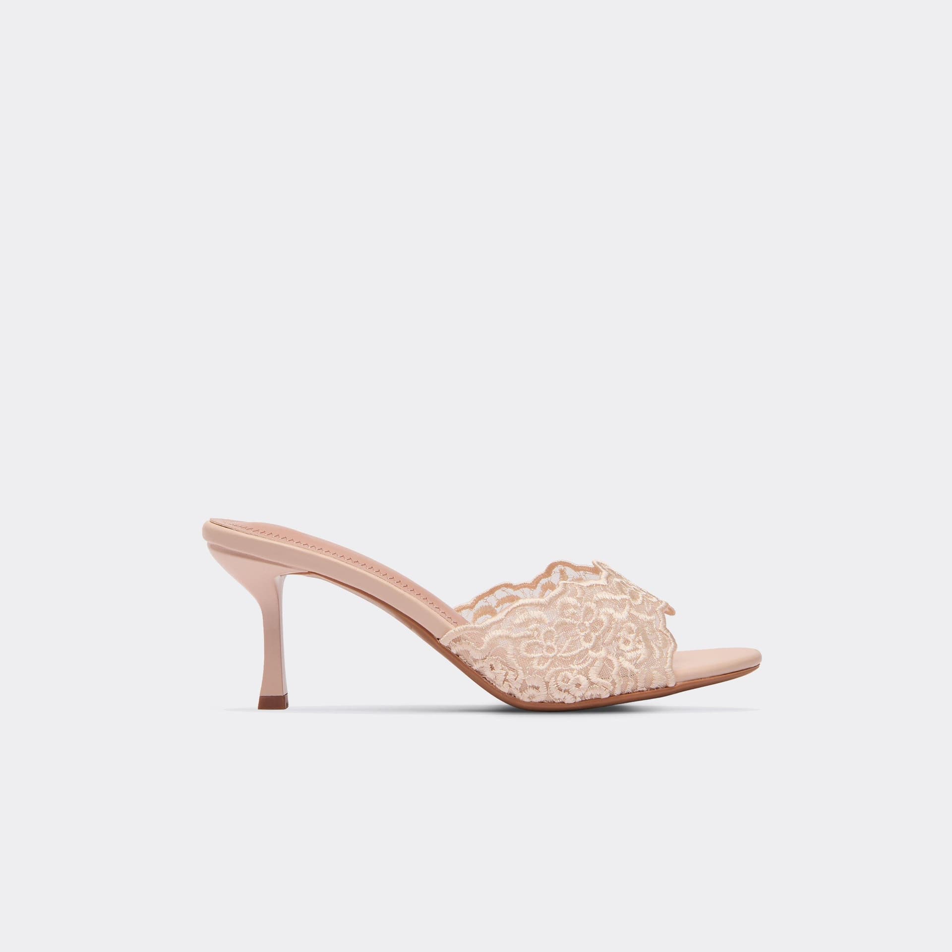 EGO Sae Lace Strap Heeled Mule In Beige Faux Leather, Women's Size UK 3