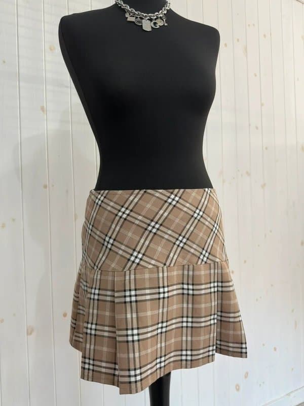 New Look vintage 00s new look beige hipster pleasted mini skirt