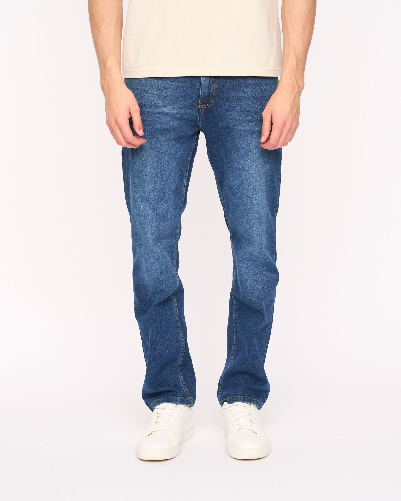 Duck&Cover Duck&Cover Men's Elix Regular Straight Leg Comfort Stretch Denim Jeans in Mid Blue - 4