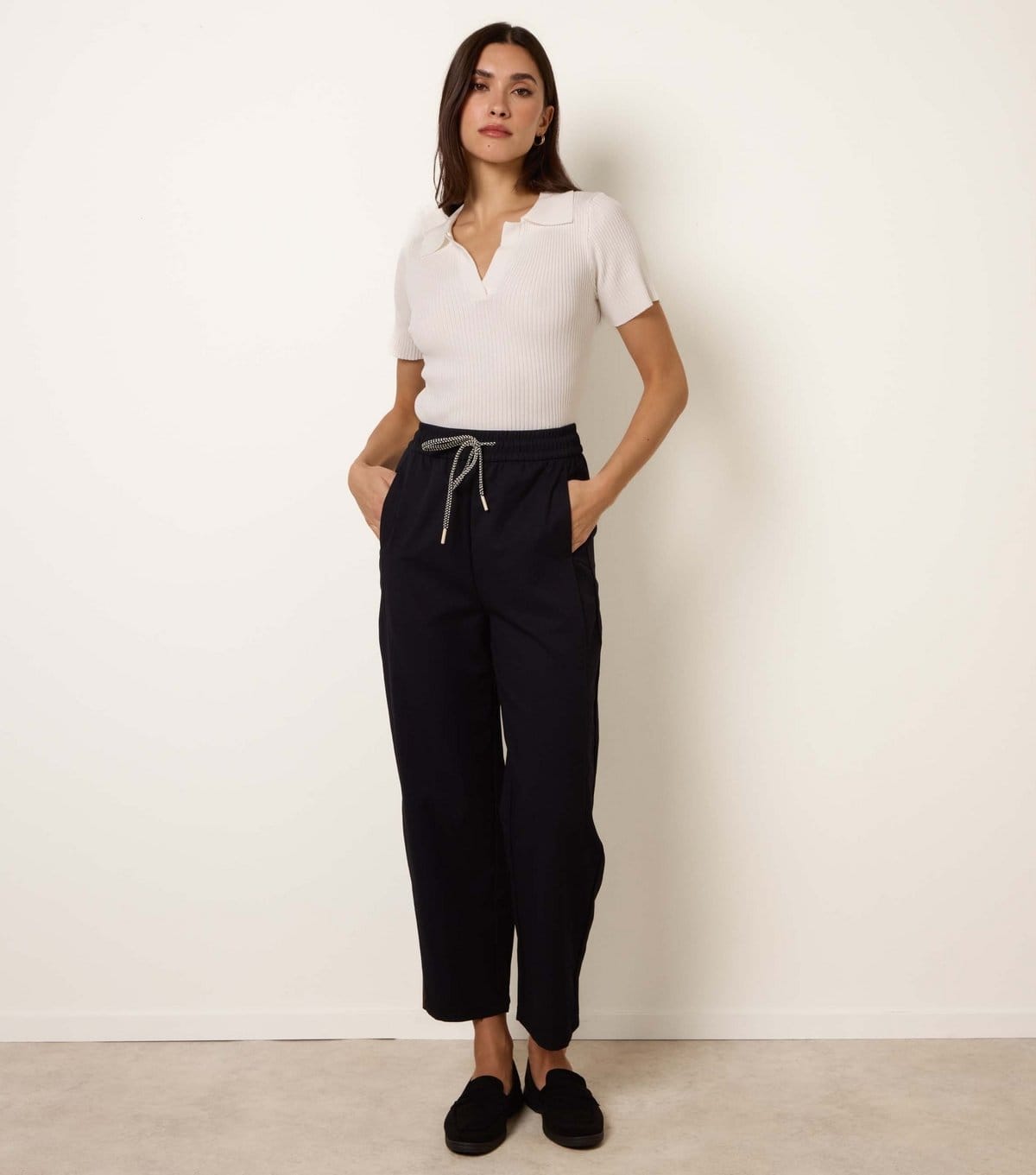 Blue Vanilla Navy Elasticated Drawstring Trousers