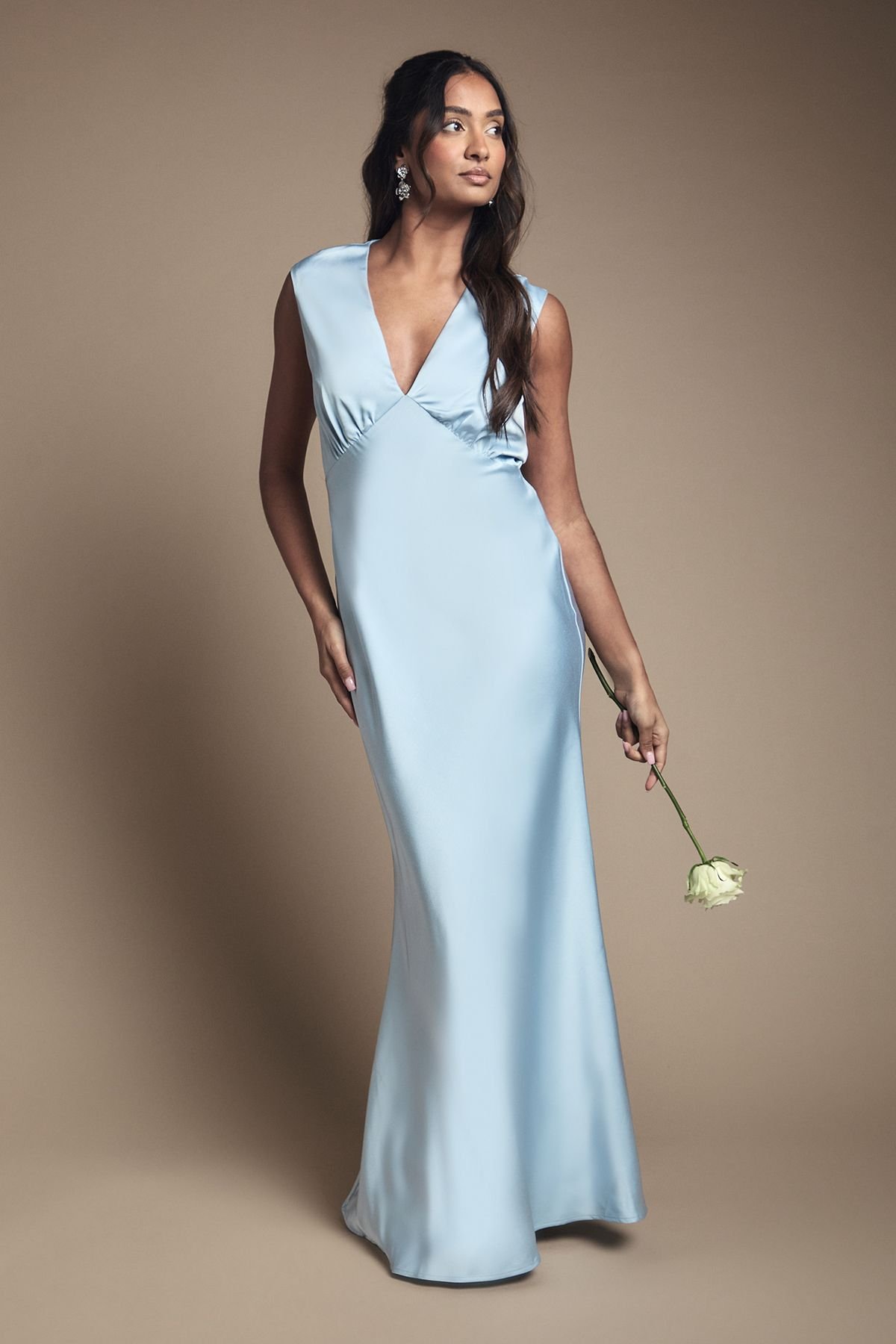 Oasis Oasis Women's Satin Open Back Detail Maxi Bridesmaid Dress in Light Blue - 2