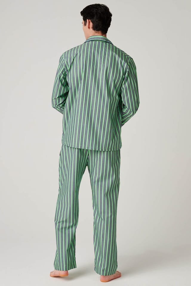 British Boxers British Boxers Men's "Green Flash Stripe" Crisp Cotton Pyjama Set in Light Green - 3