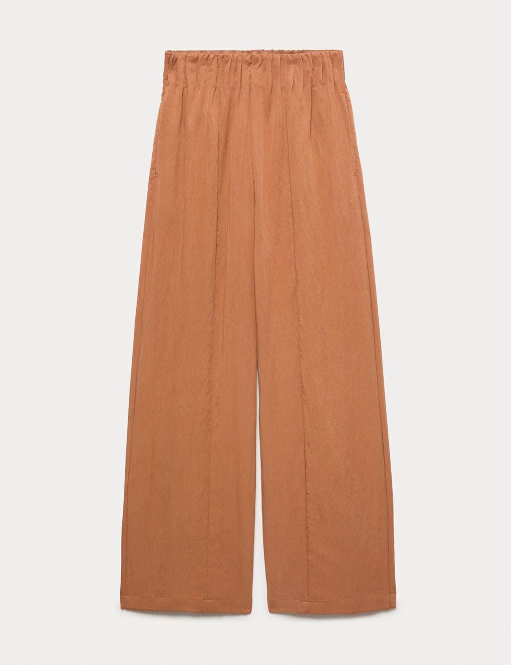 Marks & Spencer M&S Lyocell Rich Elasticated Waist Wide Leg Trousers Rust