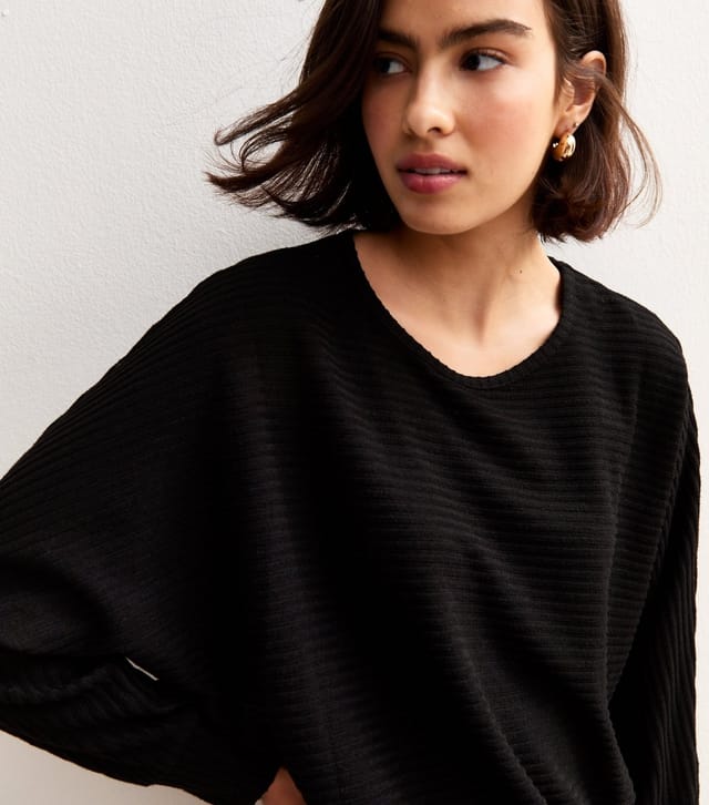 New Look Women's Black Soft Touch Ribbed Batwing Sleeve Top New Look - 3