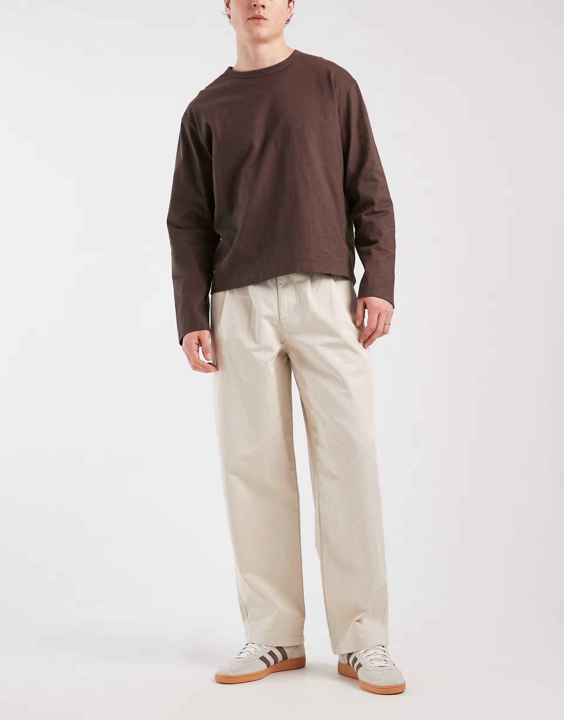 ASOS ASOS DESIGN loose straight trousers in stone with pleats - 1