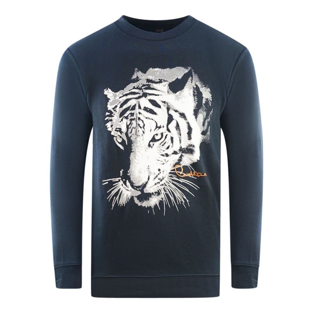 Cavalli Class Cavalli Class Men's Tiger Silhouette Logo Navy Blue Sweatshirt