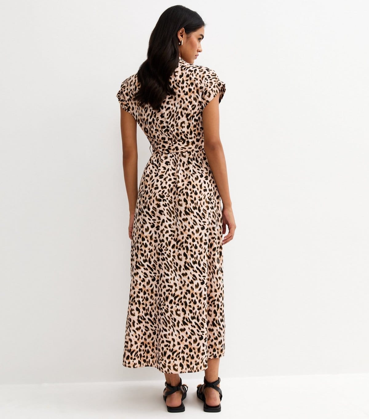 New Look Women's Brown Crepe Leopard Print Collared Short Sleeve Midi Dress New Look - 4