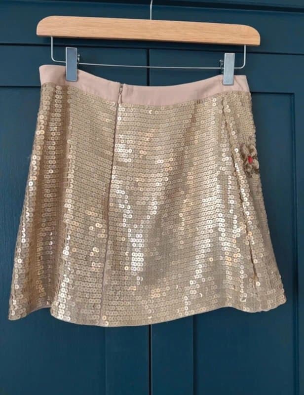 Warehouse Spotlight by Warehouse Gold Sequin Floral Mini Skirt Y2K Party UK 8