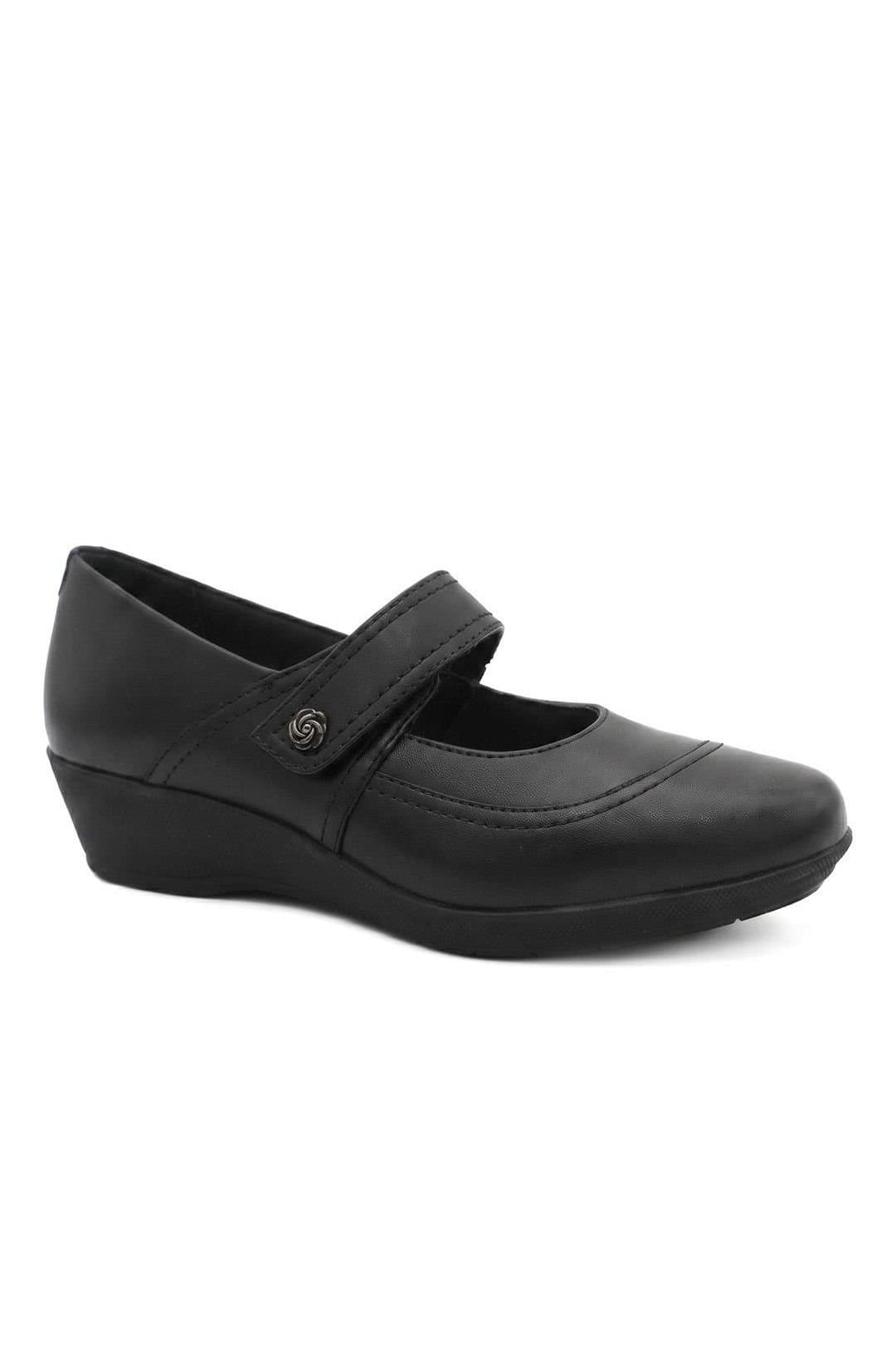 Pavers Pavers Women's Smart Leather Touch Fasten Mary Janes in Black