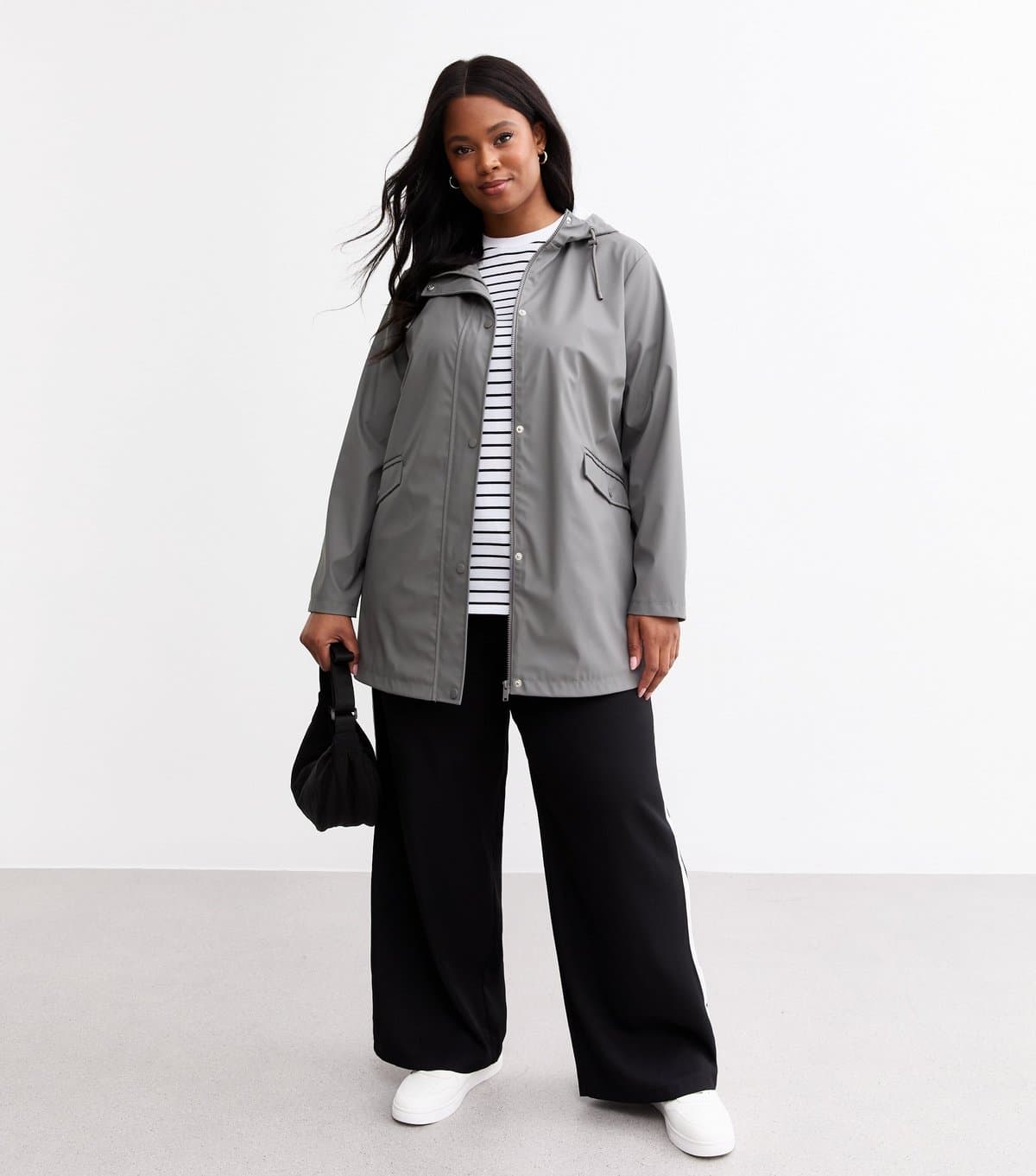 New Look New Look Dark Grey Hooded Rain Coat Plus Size