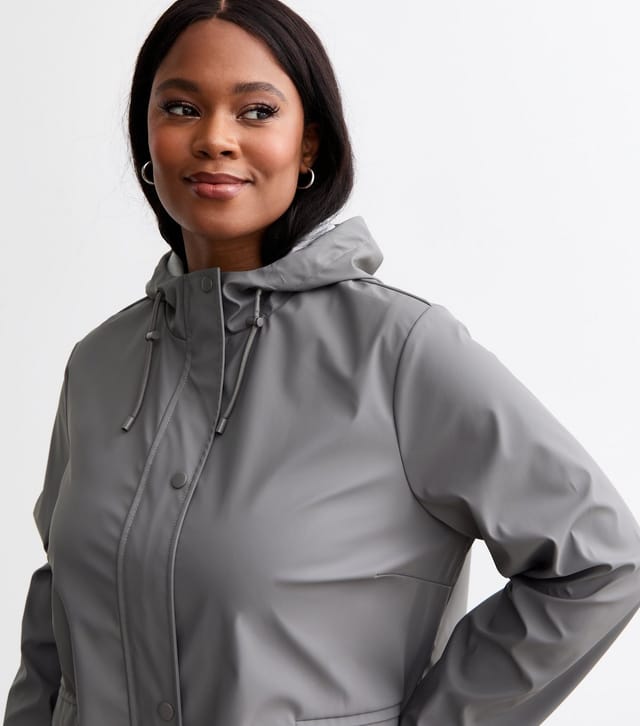 New Look Women's Plus Size Grey Hooded Rain Coat Curves New Look - 2